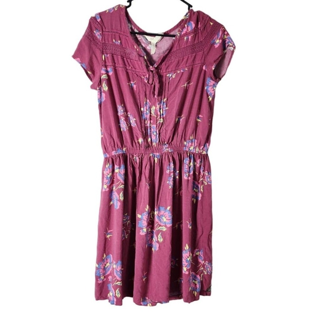 Matilda Jane Mini Dress Size Medium Pink Floral Elastic Waist Short Sleeve